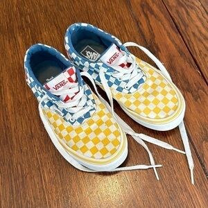 Vans, multicolor, checkerboard, skate shoes, sneakers size youth four